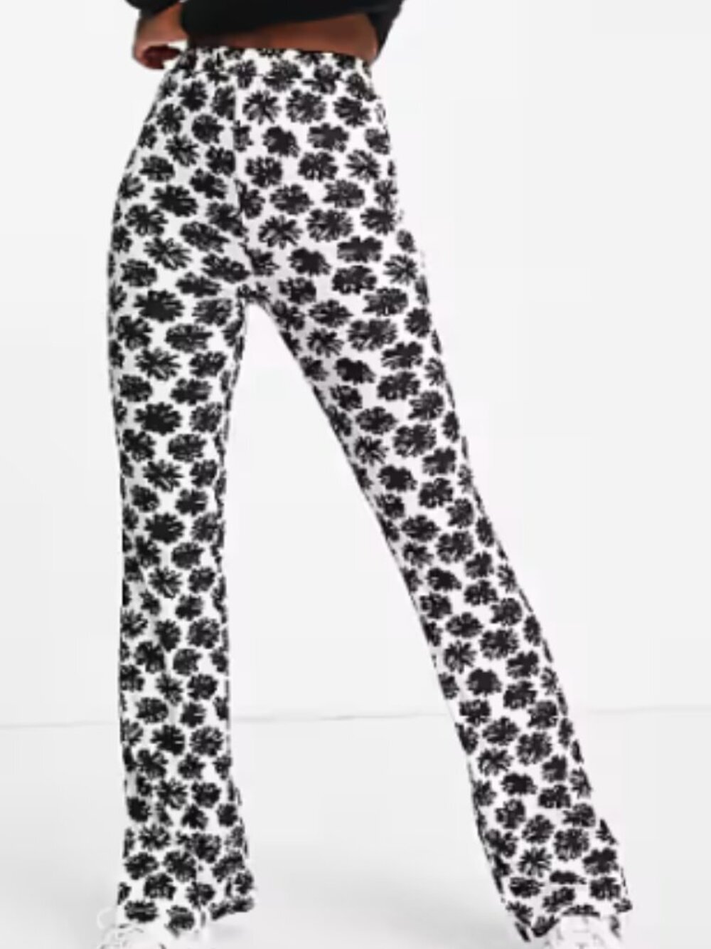 QED London Black and white floral print high-waisted straight-leg trousers